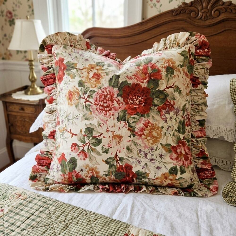 VTG Ralph Lauren Euro Sham Cotton Floral Chintz Cottage Shabby Old Money 1pc